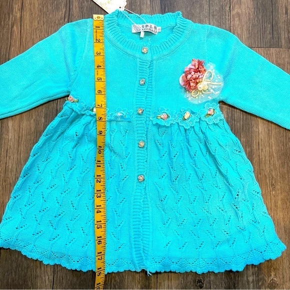 NWT Girls Knitted Buttoned Down Bow Dress Size 24 Months - Picture 9 of 11